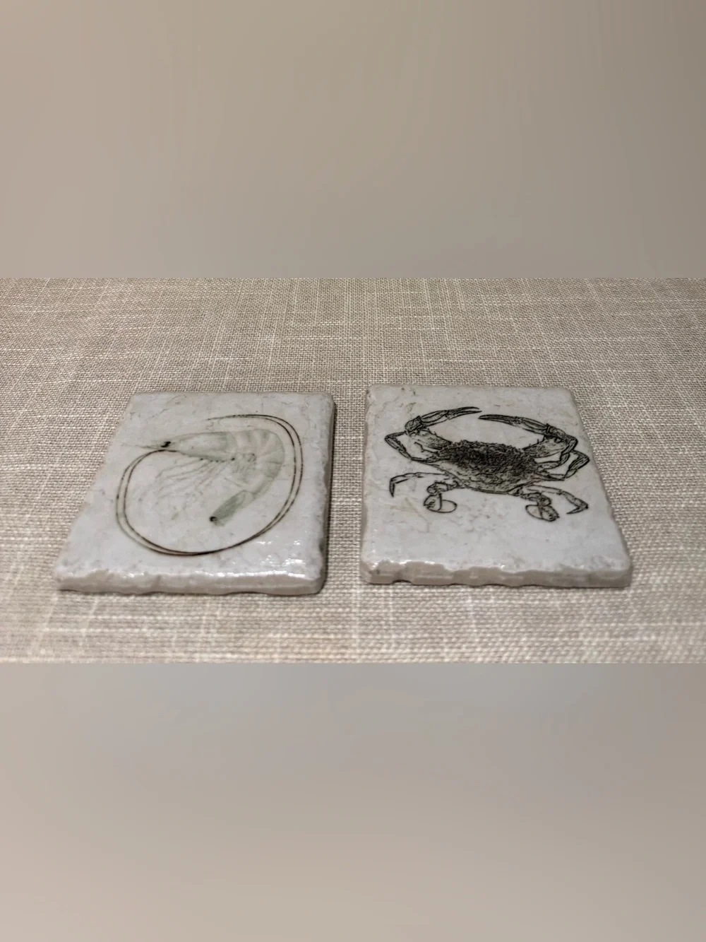 Linda Creel Stone Coasters Set of 2 Crab & Shrimp Ocean Springs Mississippi⁠